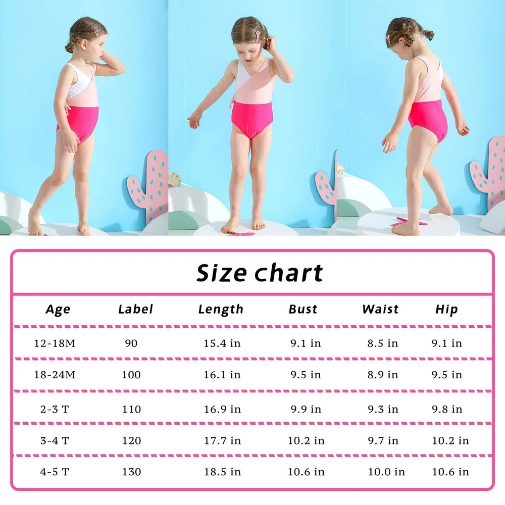YOUNGER Toddler Red Pink TREE Girl One Piece Swimsuit Color Block Stripe 9-12M